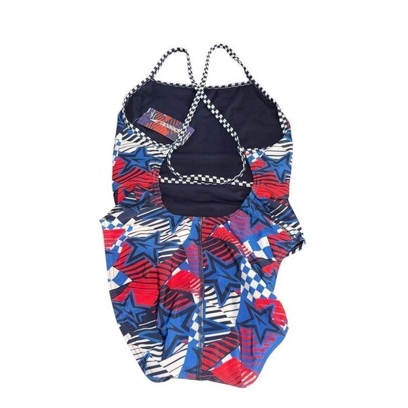 SPEEDO 34 M Large Womens One Piece Swimming USA Collection Logo red white blue - Picture 3 of 5